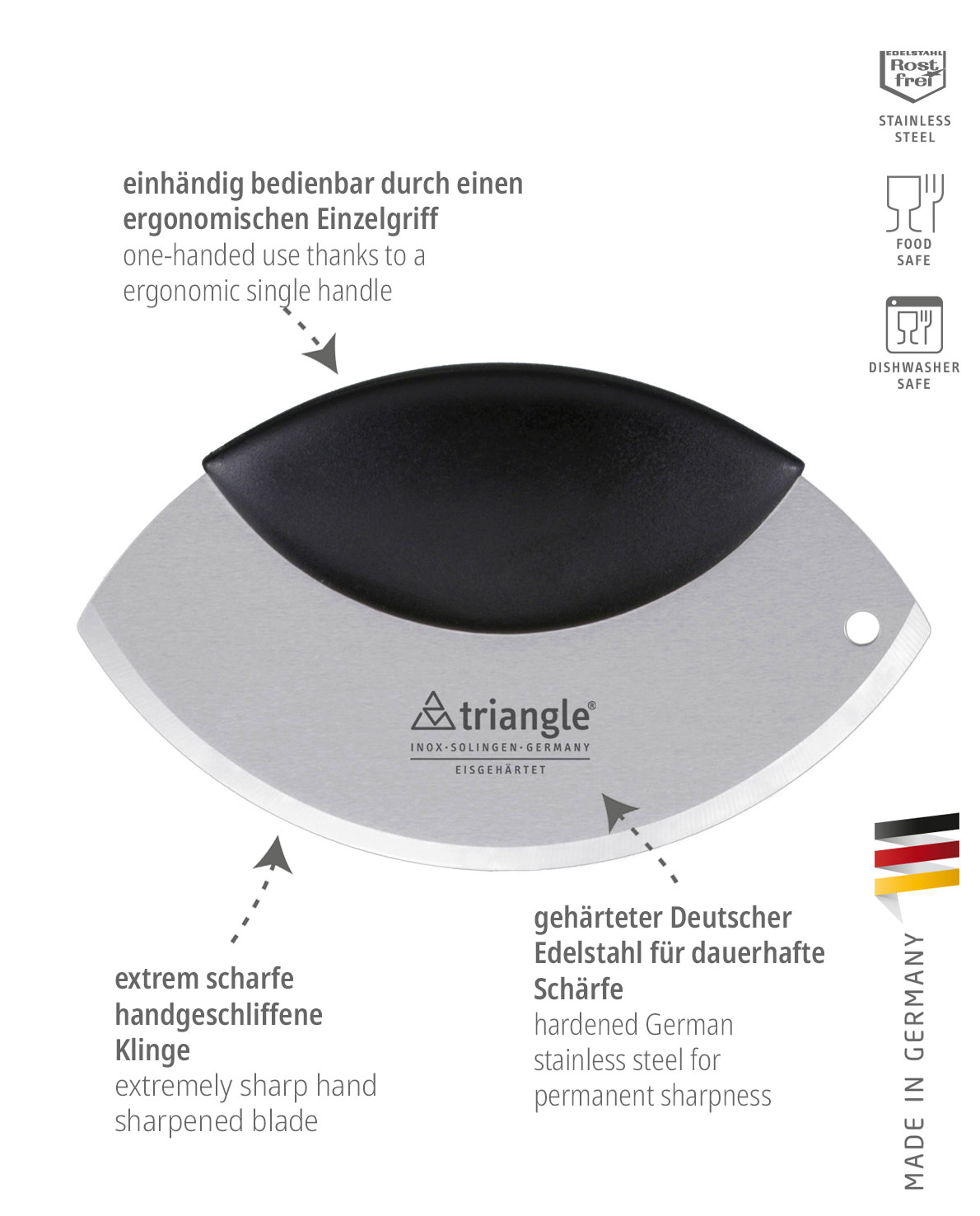 Einhandwiegemesser 17 cm, gehärtet i.K.